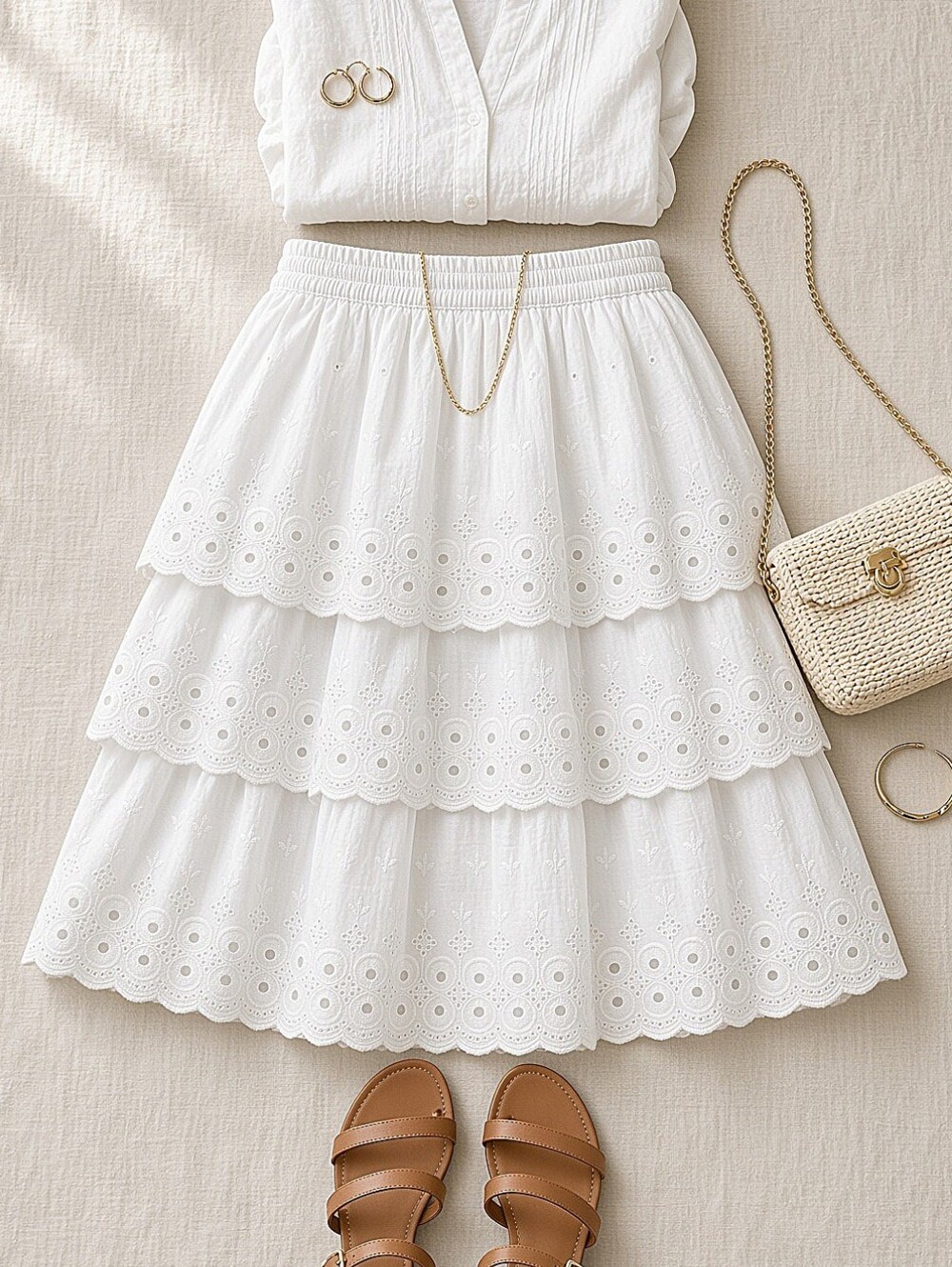 NWT! House Of Harlow White Tiered Eyelet Midi Skirt - Women